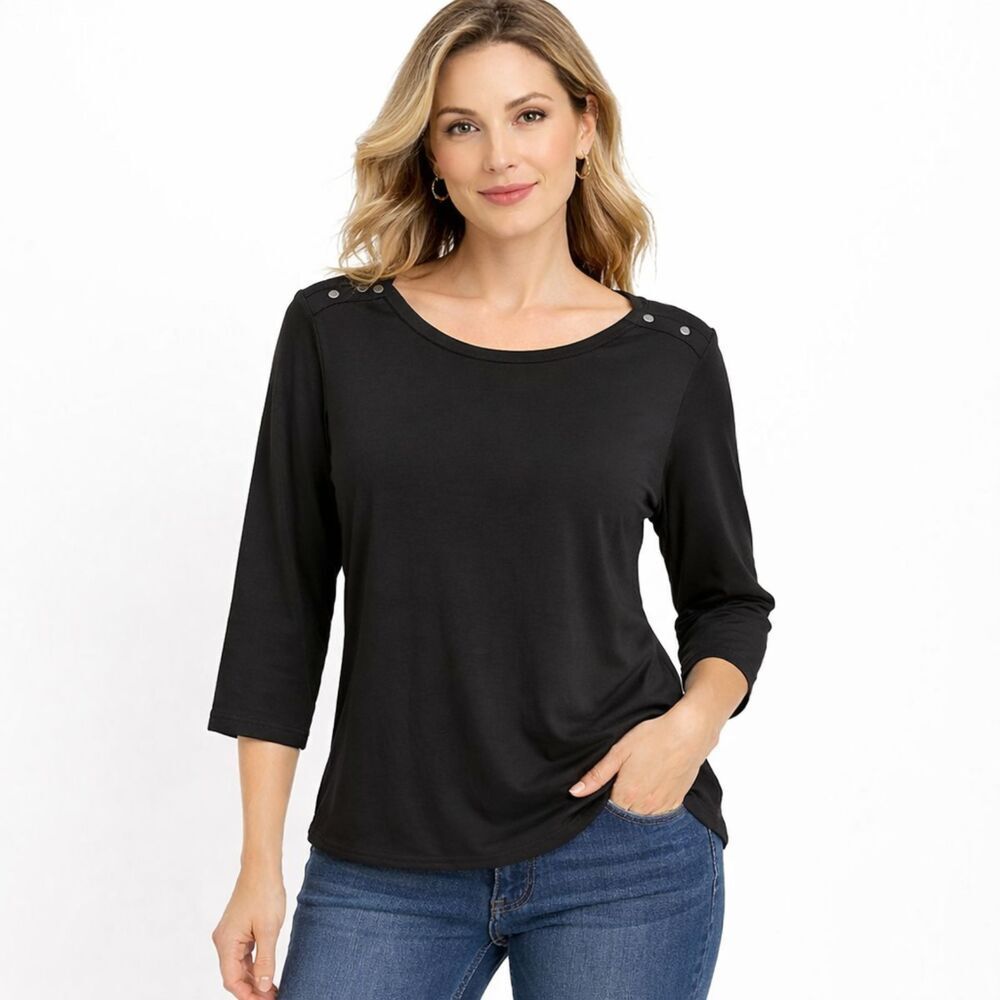 Chico's Tee Size 2 Black Cotton Classic Casual Like New